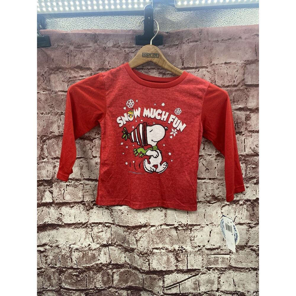 Briefly Stated Child Sz 4T Snoopy Peanuts Snow Much Fun Long Sleeves Pajama Top